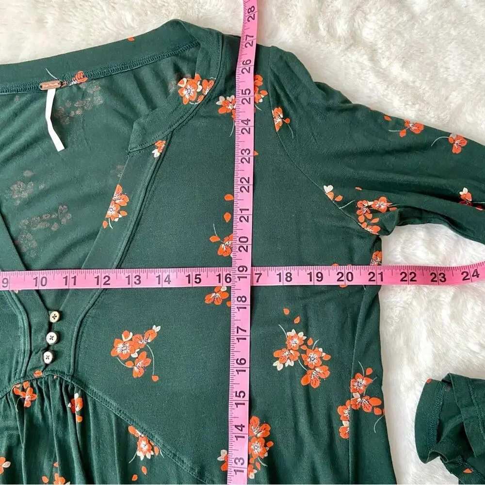Free People Oversized Green Floral Ruffled Blouse Size XS